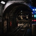 Old train tracks, railroad under a tunnel Royalty Free Stock Photo