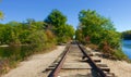 Abandoned railroad tracks running over a wilderness lake in Maine Royalty Free Stock Photo