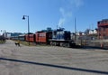 Old train on tracks vintage antique technology retro