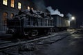 Old train travel smoke transportation railway locomotive rail railroad steam engine vintage Royalty Free Stock Photo