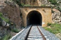 Old train tunnel with railway