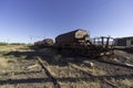 Old train wagons in a station in southern Spain Royalty Free Stock Photo