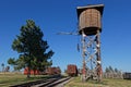 Old train and water tower in a western ghost town Royalty Free Stock Photo