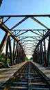 Old train& x27; bridge from 1st World War. Train bridge construction made in Germany. Train Bridge stay in North Europe Lithuania. Royalty Free Stock Photo