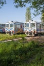 Old trains in the retired open area train depot at the historical Haydarpasha station of the Ottoman period in Istanbul Royalty Free Stock Photo