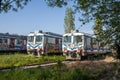 Old trains in the retired open area train depot at the historical Haydarpasha station of the Ottoman period in Istanbul Royalty Free Stock Photo