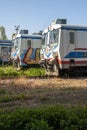 Old trains in the retired open area train depot at the historical Haydarpasha station of the Ottoman period in Istanbul Royalty Free Stock Photo