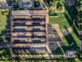 Old tram depot and trams in the yard, top view Royalty Free Stock Photo