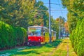 The old tram in Dmytro Yavornytsky Avenue, Dnipro, Ukraine Royalty Free Stock Photo