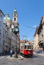 Old tram in the Lesser Town of Prague.