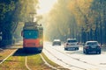 old tram line 12 of the company Azienda Trasporti Milanesi circulating in Milan