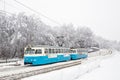 Old tram with motion blur.