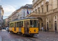 Old tram passing at La Scala theatre in Milan Royalty Free Stock Photo