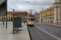 Old tram in the Praca do Comercio Commerce Square in Lisbon