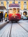 Old tram on the Praca do Comercio in Lisbon Royalty Free Stock Photo