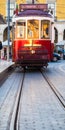 Old tram on the Praca do Comercio in Lisbon