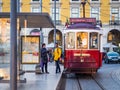 Old tram on the Praca do Comercio in Lisbon Royalty Free Stock Photo