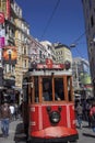 Old Tram travelling along Istiklal Caddesi street, Beyoglu, Istanbul, Turkey Royalty Free Stock Photo