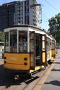 Old trams on the streets of Milan