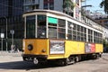 Old trams on the streets of Milan