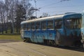 Old tramway model with graffiti Royalty Free Stock Photo