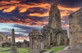 The Old Transept Ancient Ruins Kilwinning Abbey Scotland at Sunset end of the day Royalty Free Stock Photo