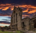 The Old Transept Ancient Ruins Kilwinning Abbey Scotland at a Dramamtic Sunset End of the Day Royalty Free Stock Photo