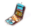 Old travel sewing kit isolated on white background Royalty Free Stock Photo