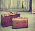 Old travel suitcases. Stylized photo
