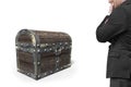 Old treasure chest with man looking at Royalty Free Stock Photo