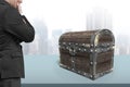 Old treasure chest with man looking at Royalty Free Stock Photo