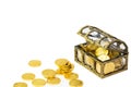 Old treasure-chest with Overflowing golden coins Royalty Free Stock Photo