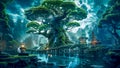 An Old Tree in the Forest of a Fantasyscape, in the Style of Orient-Inspired, Generative AI