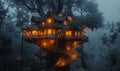 Old tree house in the deep forest Royalty Free Stock Photo