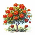 Hyperrealistic Illustration Of A Beautiful Zinnia Tree With Orange Flowers