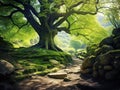 Old tree in spring mixed forest