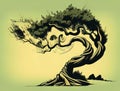 An old tree twisted and turned with the winds of adaptation. Art concept. AI generation