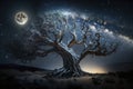 Old tree under full moon, created with generative AI Royalty Free Stock Photo