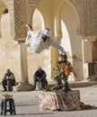 Levitating man. Marketplace Meknes Morocco. Royalty Free Stock Photo