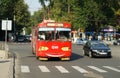 red old trolley bus in Chisinau