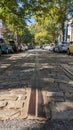 Old Trolley Tracks on a Cobble Street in Georgetown Washington DC