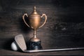 Old trophy with golf club Royalty Free Stock Photo