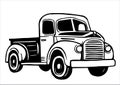 old truck, black and white illustration in sketch style, engraving. vintage drawing Royalty Free Stock Photo