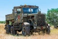 Old green truck on blue sky background Royalty Free Stock Photo