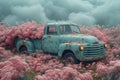An old truck in a flower bed. Decor