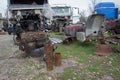 The old truck graveyard. Interior of abandoned old car Royalty Free Stock Photo