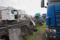 The old truck graveyard. Interior of abandoned old car Royalty Free Stock Photo