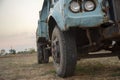 Old truck parked in rice fields in Thailand Royalty Free Stock Photo