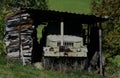 Old truck wreck abandoned under the roof