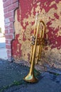 Old Trumpet Brick Wall Royalty Free Stock Photo